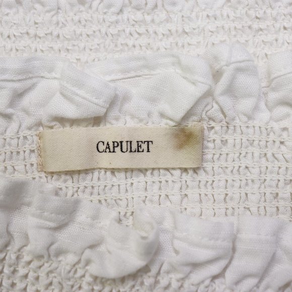 Capulet Viviane Mini Dress Smocked Sleeveless Square Neck White Linen XS X Small - Picture 4 of 8
